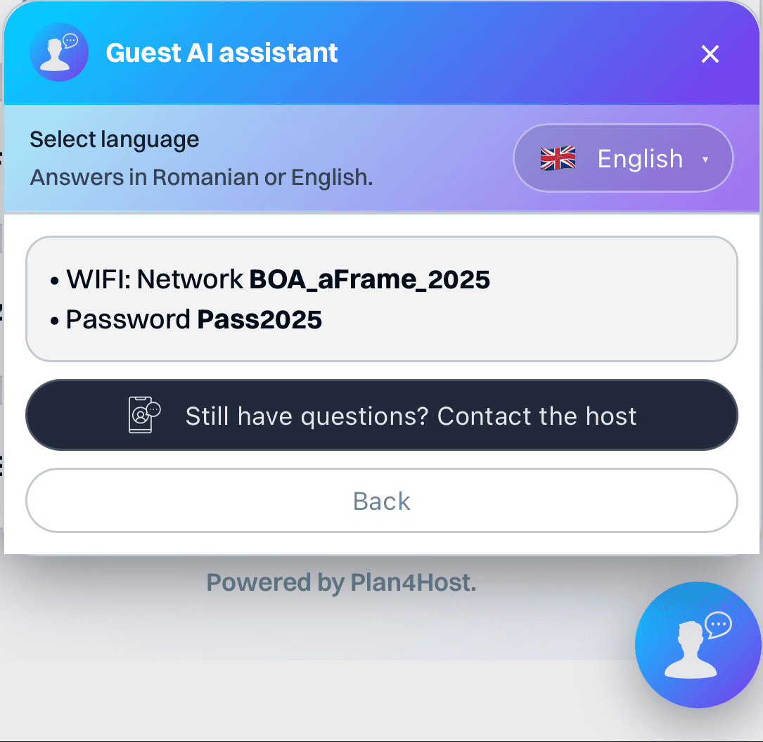 Exemplu de raspuns Wi-Fi in asistentul AI