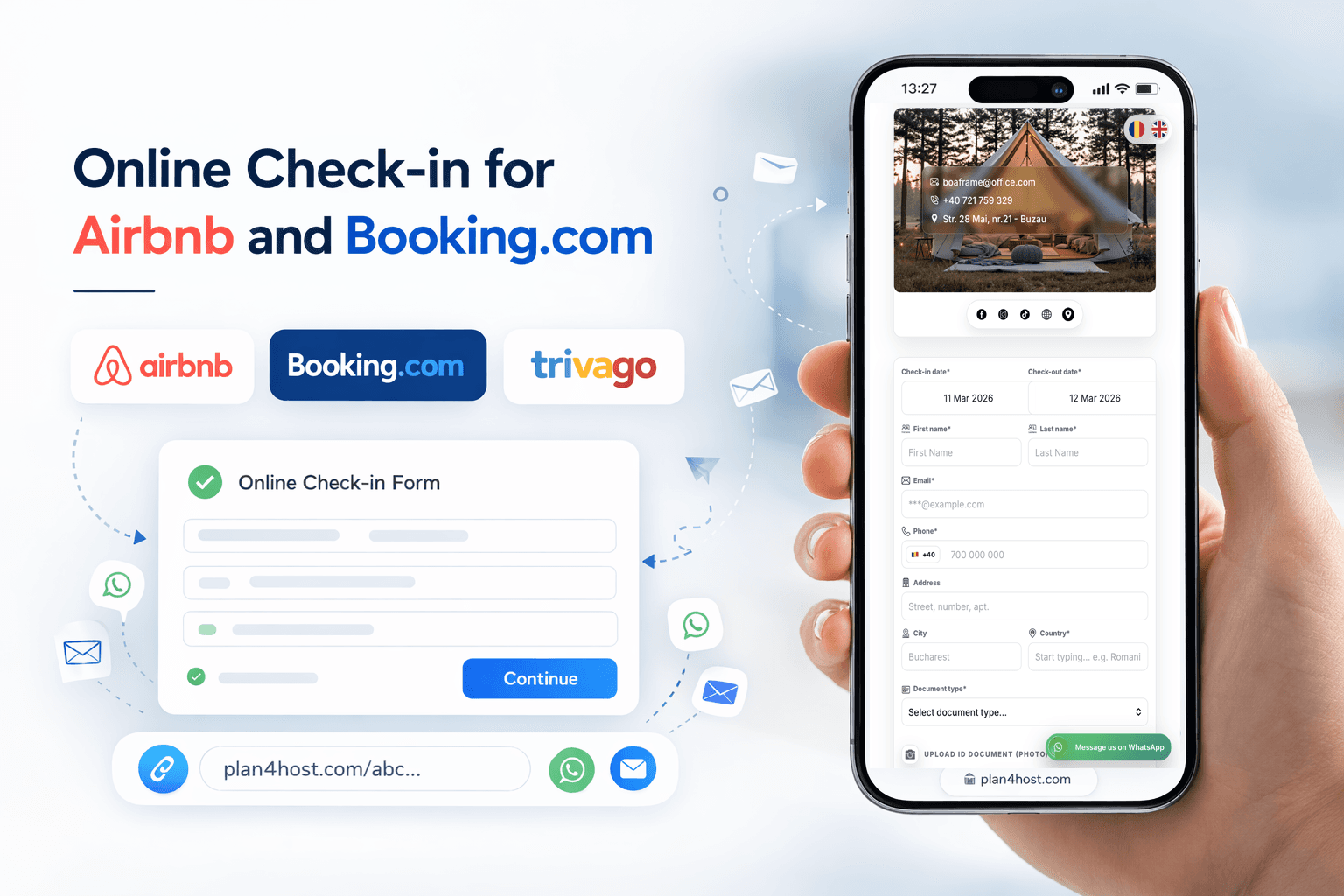 Online check-in preview for Airbnb and Booking reservations