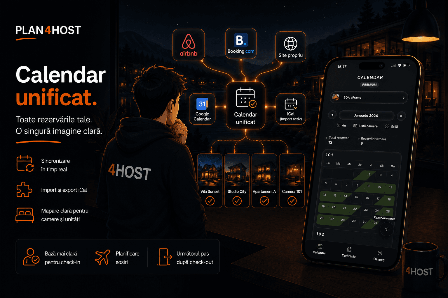 Calendar unificat de rezervări în Plan4Host